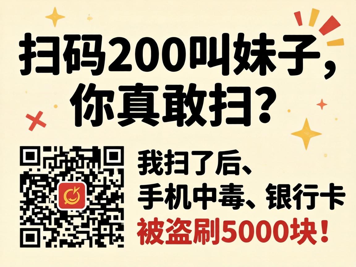二维码200叫妹子，你真敢扫？我扫了后，手机中毒、银行卡被盗刷5000块！