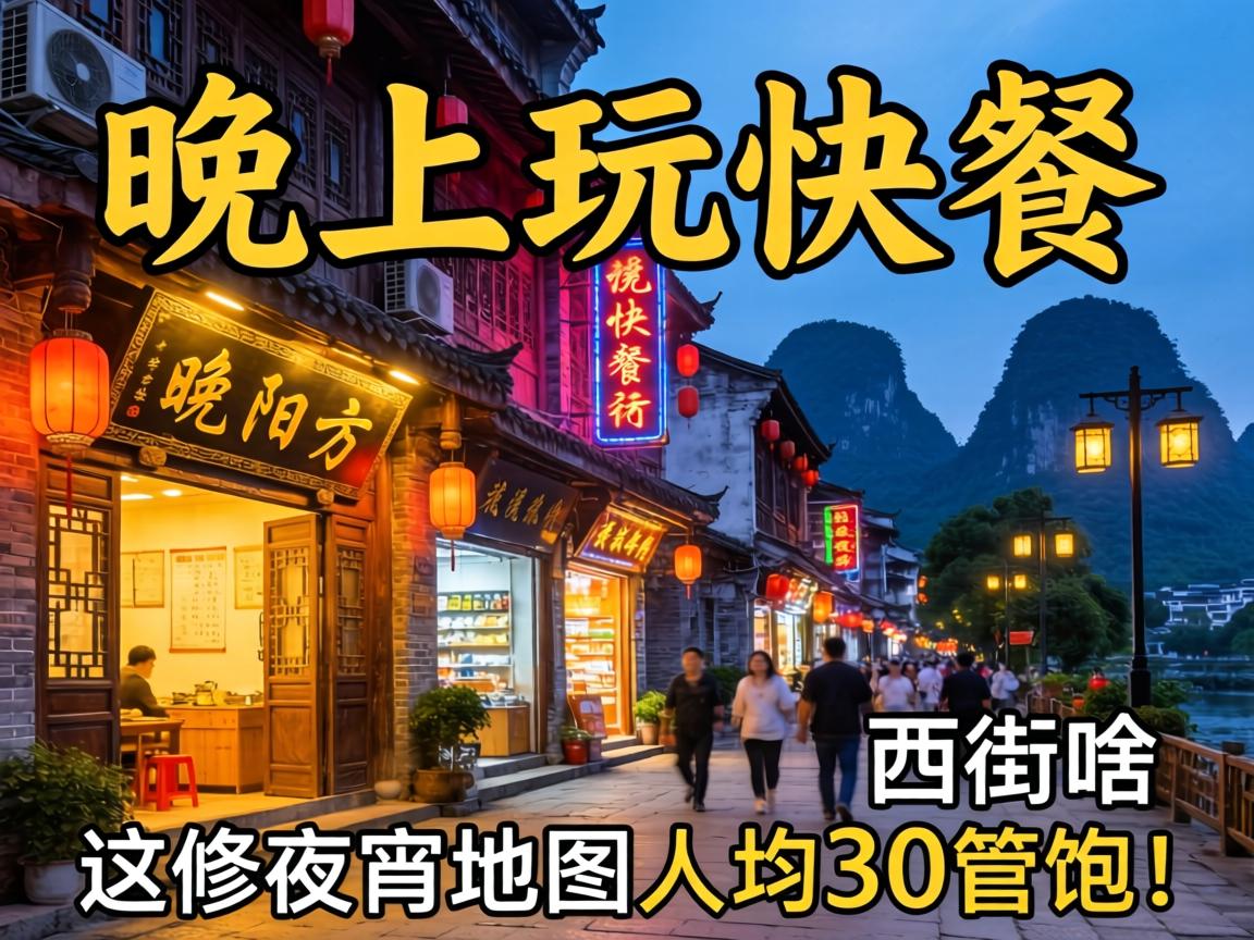 阳朔晚上玩快餐的地方西街有啥？这份夜宵地图人均30管饱！