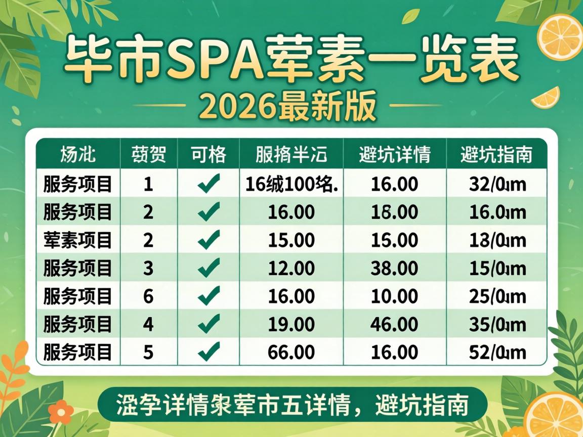 毕节SPA荤素一览表2026最新版：服务项目、价格详情与避坑指南