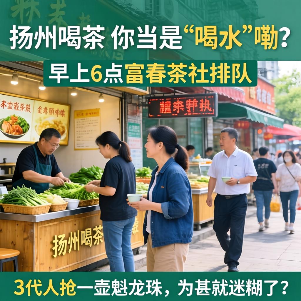 扬州喝茶,你当是“喝水”嘞?早上6点富春茶社排队,3代人抢一壶魁龙珠,为甚就迷糊了?