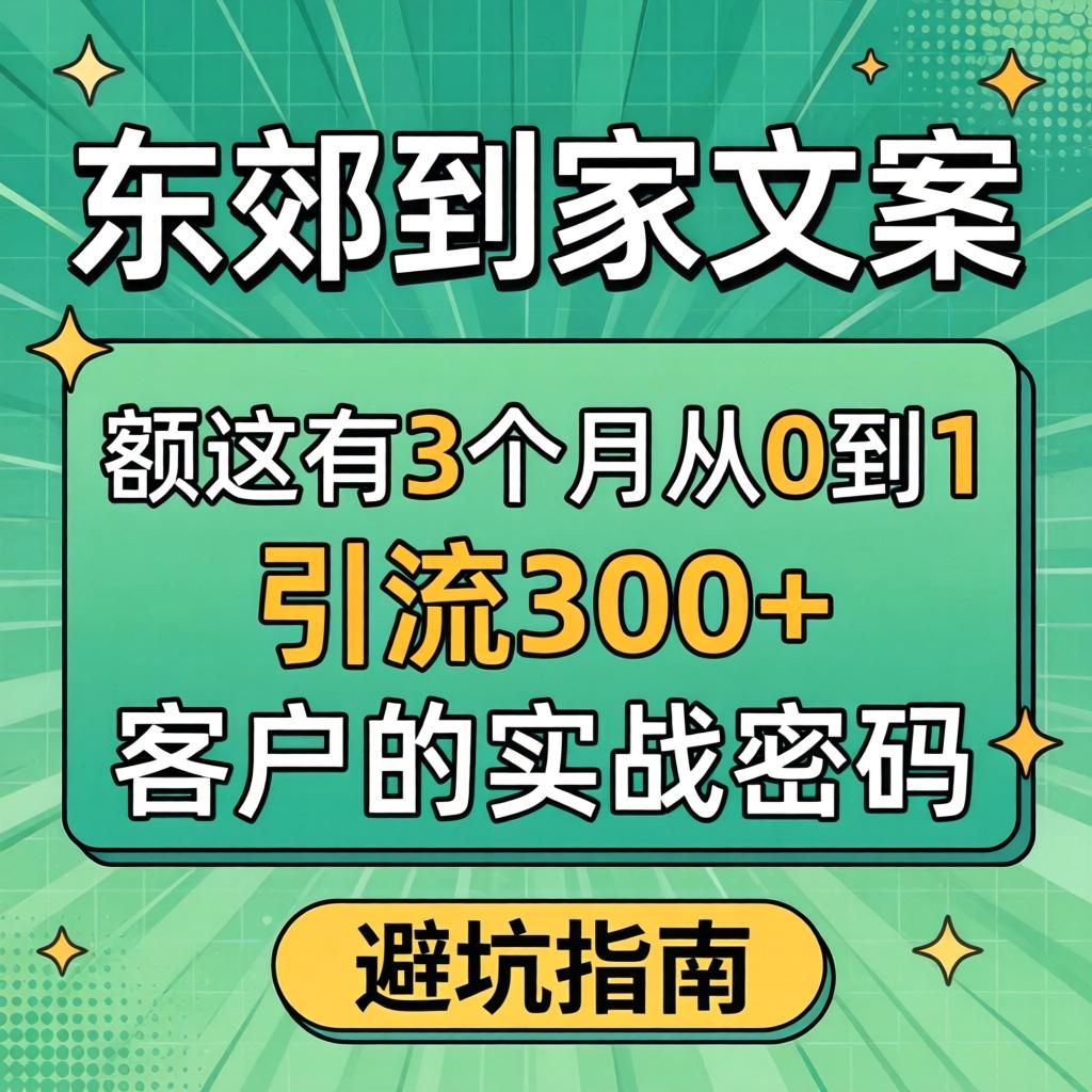 东郊抵家文案怎么写？？？？额这有3个月从0到1，，，，，，引流300+客户的实战密码与避坑指南