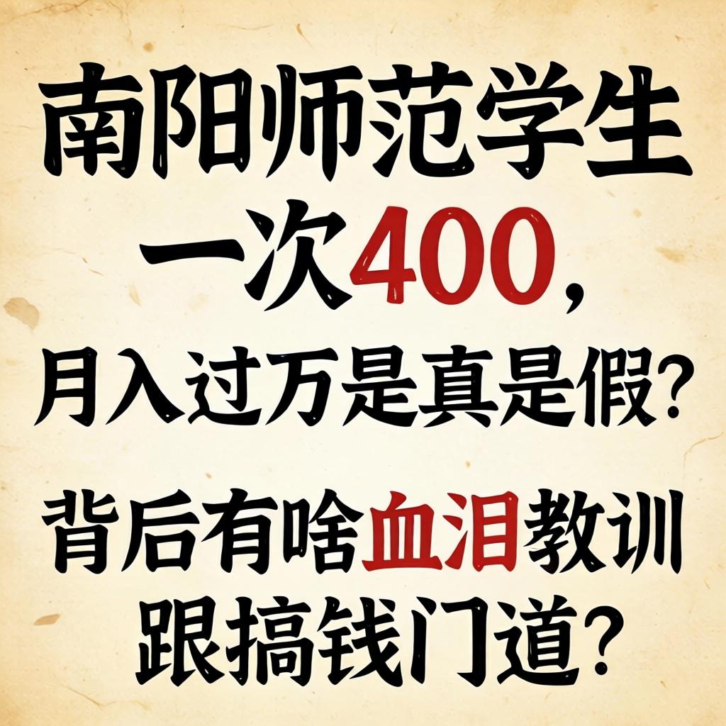 南阳师范学生一次400，月入过万是真是假？背后有啥血泪教训跟搞钱蹊径？