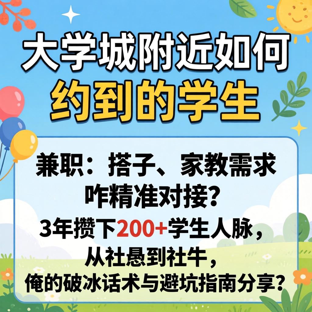 大学城周围怎样约到的学生，，，兼职、搭子、家教需求咋精准对接？？？3年攒下200+学生人脉，，，从社恐到社牛，，，俺的破冰话术与避坑指南分享？？？